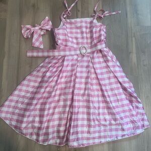 Pink Barbie Halloween costume Dress with Bow and Belt